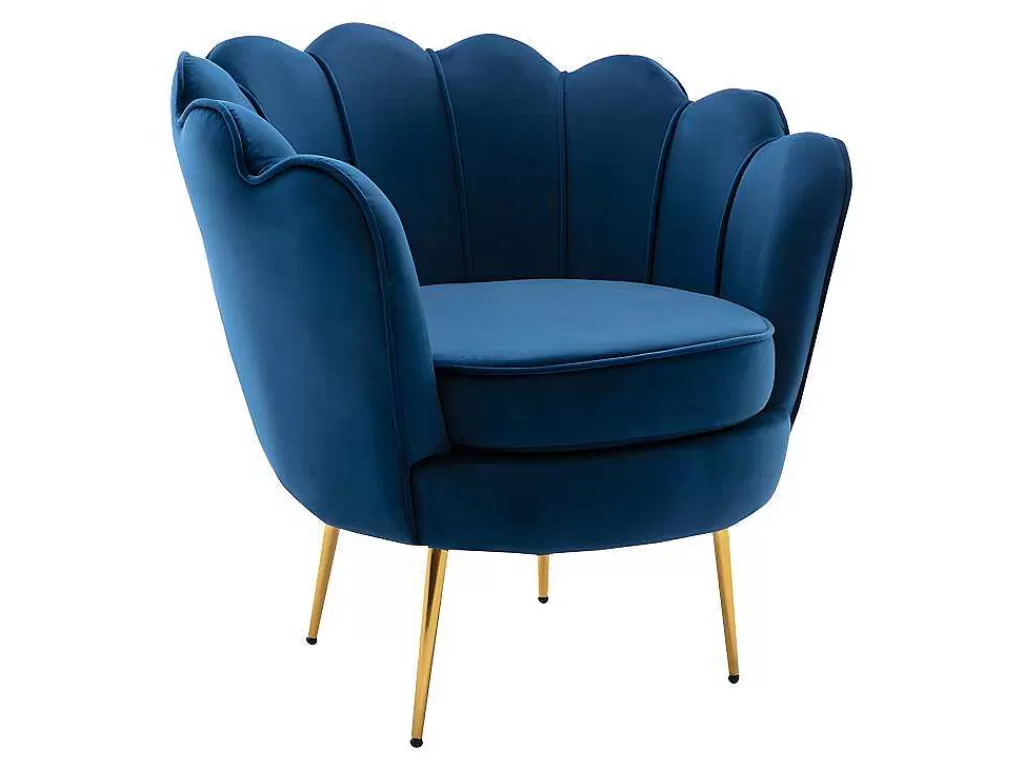 Conjunto Sofá E Poltrona*PASCAL MORABITO Conjunto Sofá De 2 Lugares E Poltrona Concha Em Veludo Azul-Escuro Dandelion