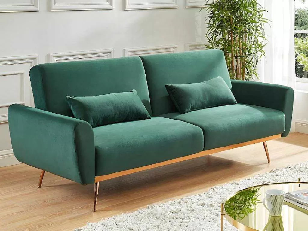 Sofá Cama Clic-Clac E Dobravel*Vente-unique Conjunto Sofá De 3 Lugares Convertivel Clic-Clac Verde-Abeto - Launei E Tapete Taupe - Dolce