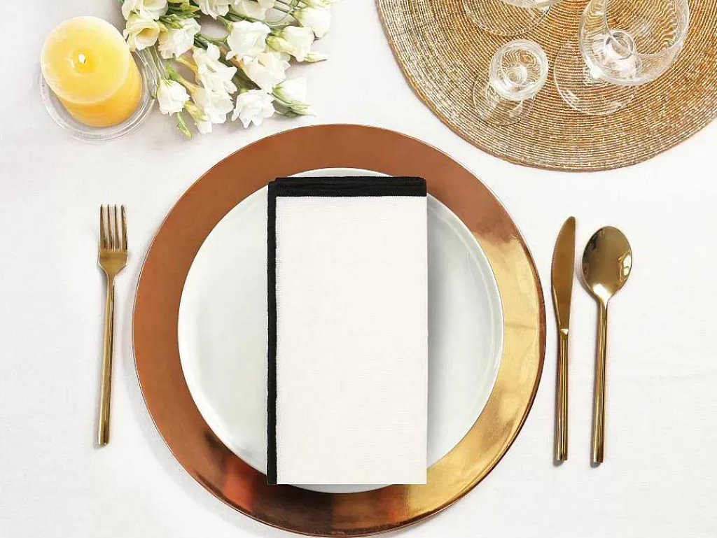 Têxteis De Mesa*OZAIA Conjunto Toalha + 4 Guardanapos De Mesa Em Linho E Algodao, Borda Preta, Branco, 170 X 170 Cm - Borina