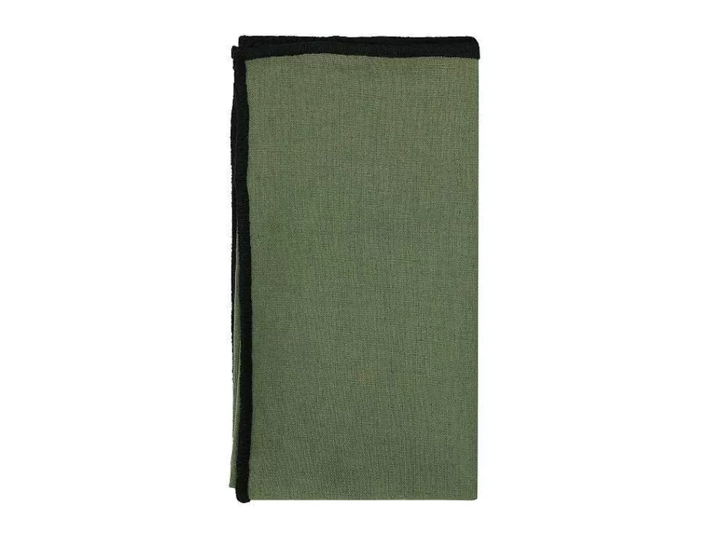Têxteis De Mesa*OZAIA Conjunto Toalha + 4 Guardanapos De Mesa Em Linho E Algodao, Borda Preta, Caqui, 170 X 300 Cm - Borina