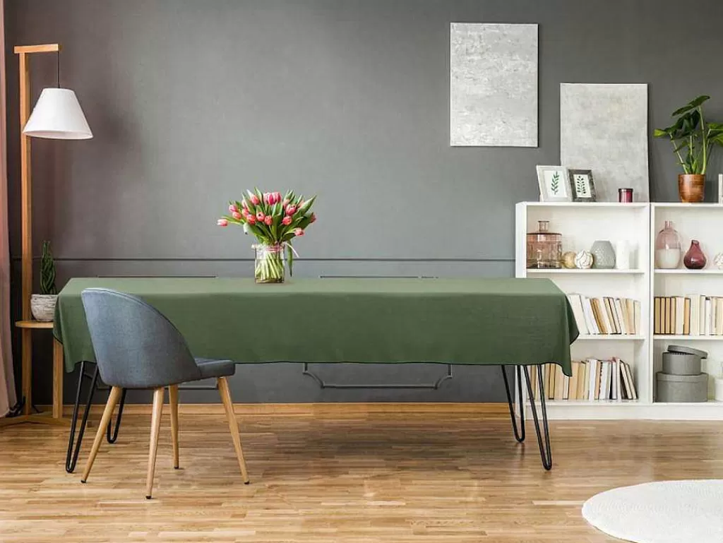 Têxteis De Mesa*OZAIA Conjunto Toalha + 4 Guardanapos De Mesa Em Linho E Algodao, Borda Preta, Caqui, 170 X 300 Cm - Borina