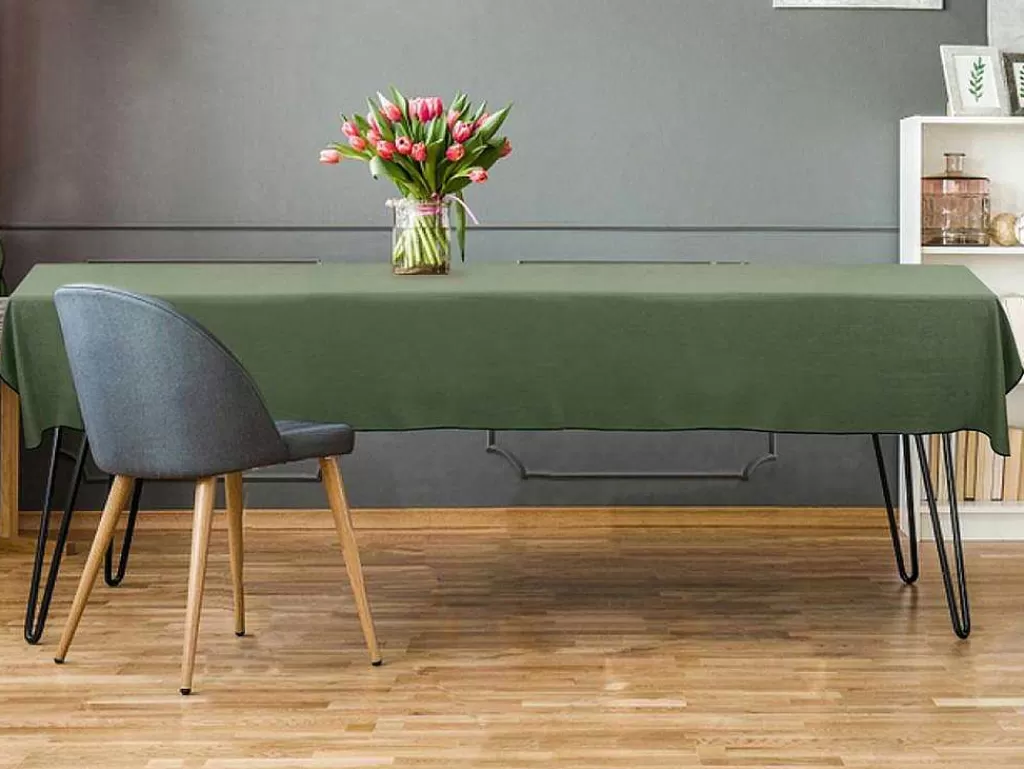 Têxteis De Mesa*OZAIA Conjunto Toalha + 4 Guardanapos De Mesa Em Linho E Algodao, Borda Preta, Caqui, 170 X 300 Cm - Borina
