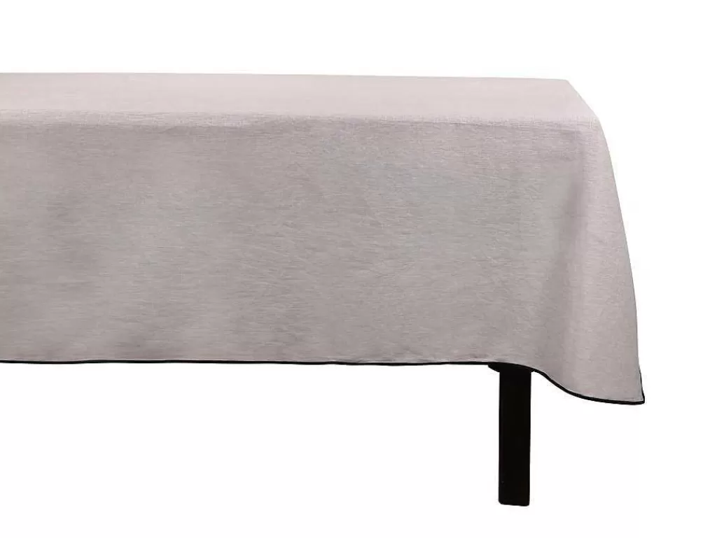 Têxteis De Mesa*OZAIA Conjunto Toalha + 4 Guardanapos De Mesa Em Linho E Algodao, Borda Preta, Taupe, 170 X 170 Cm - Borina