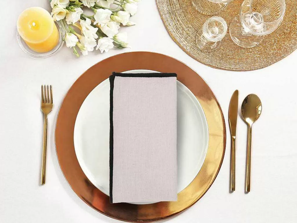 Têxteis De Mesa*OZAIA Conjunto Toalha + 4 Guardanapos De Mesa Em Linho E Algodao, Borda Preta, Taupe, 170 X 170 Cm - Borina