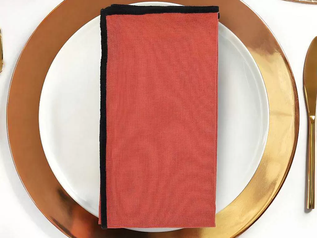 Têxteis De Mesa*OZAIA Conjunto Toalha + 4 Guardanapos De Mesa Em Linho E Algodao, Borda Preta, Terracota, 170 X 300 Cm - Borina