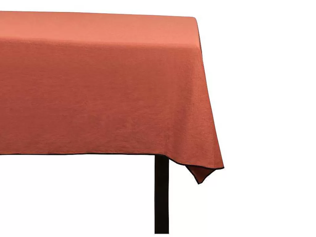 Têxteis De Mesa*OZAIA Conjunto Toalha + 4 Guardanapos De Mesa Em Linho E Algodao, Borda Preta, Terracota, 170 X 300 Cm - Borina