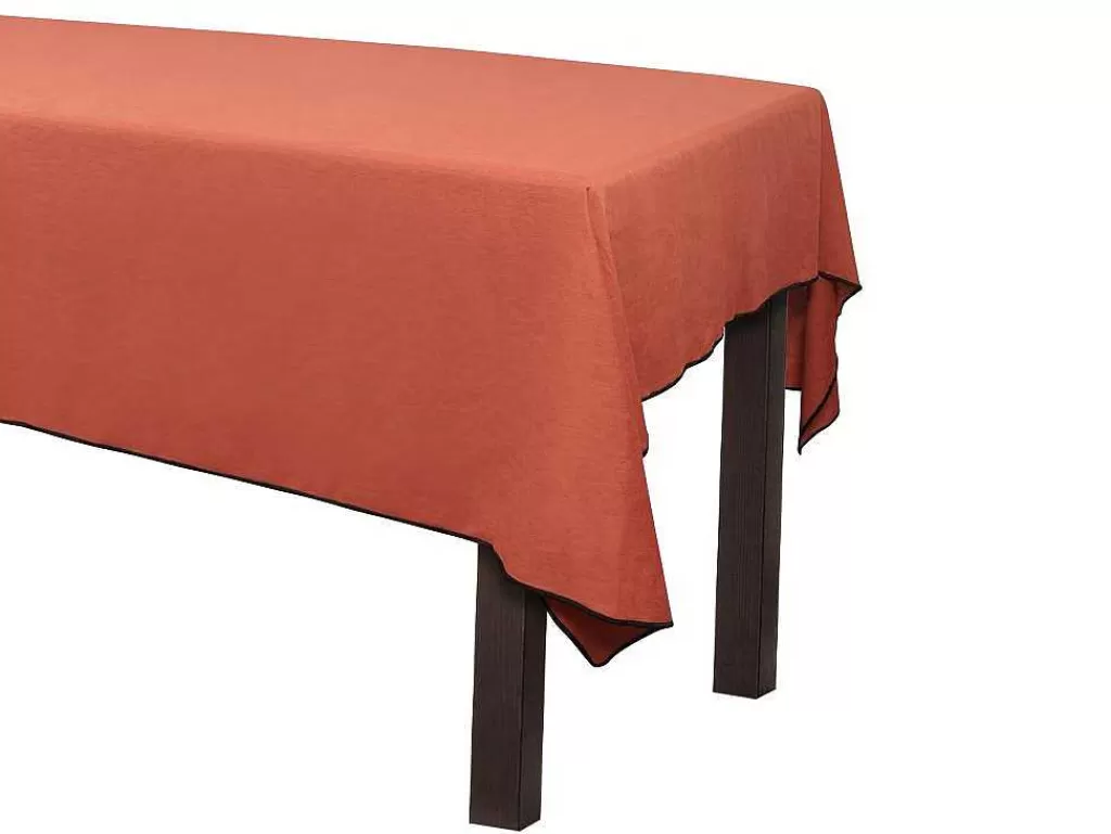 Têxteis De Mesa*OZAIA Conjunto Toalha + 4 Guardanapos De Mesa Em Linho E Algodao, Borda Preta, Terracota, 170 X 300 Cm - Borina