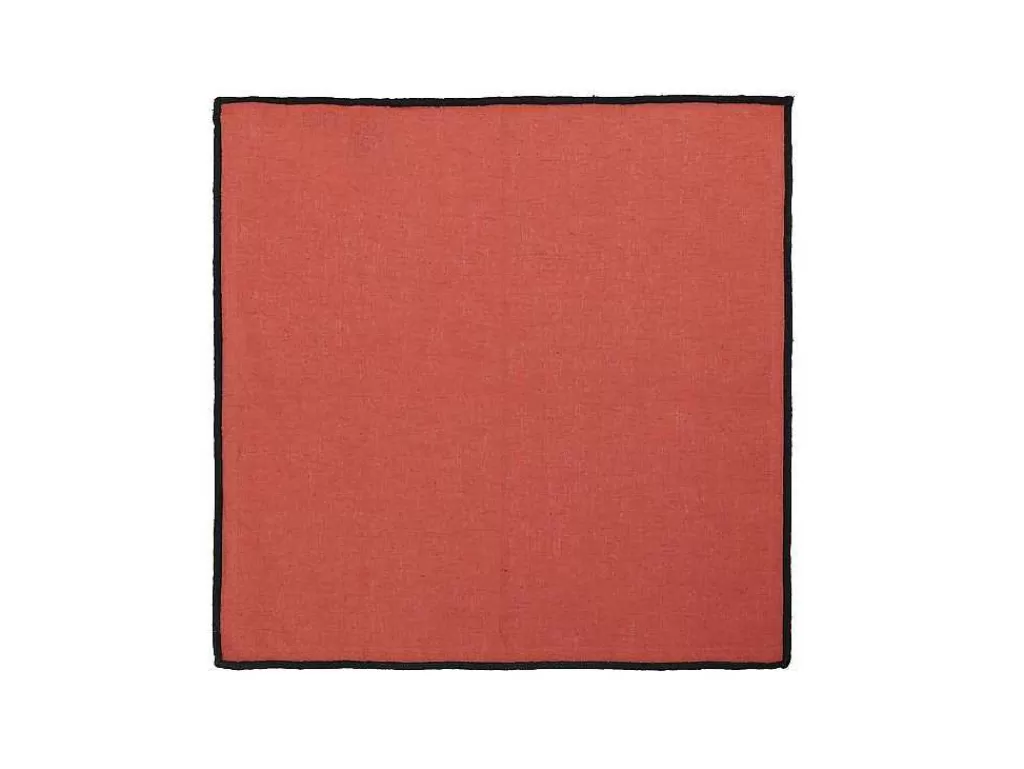 Têxteis De Mesa*OZAIA Conjunto Toalha + 4 Guardanapos De Mesa Em Linho E Algodao, Borda Preta, Terracota, 170 X 300 Cm - Borina