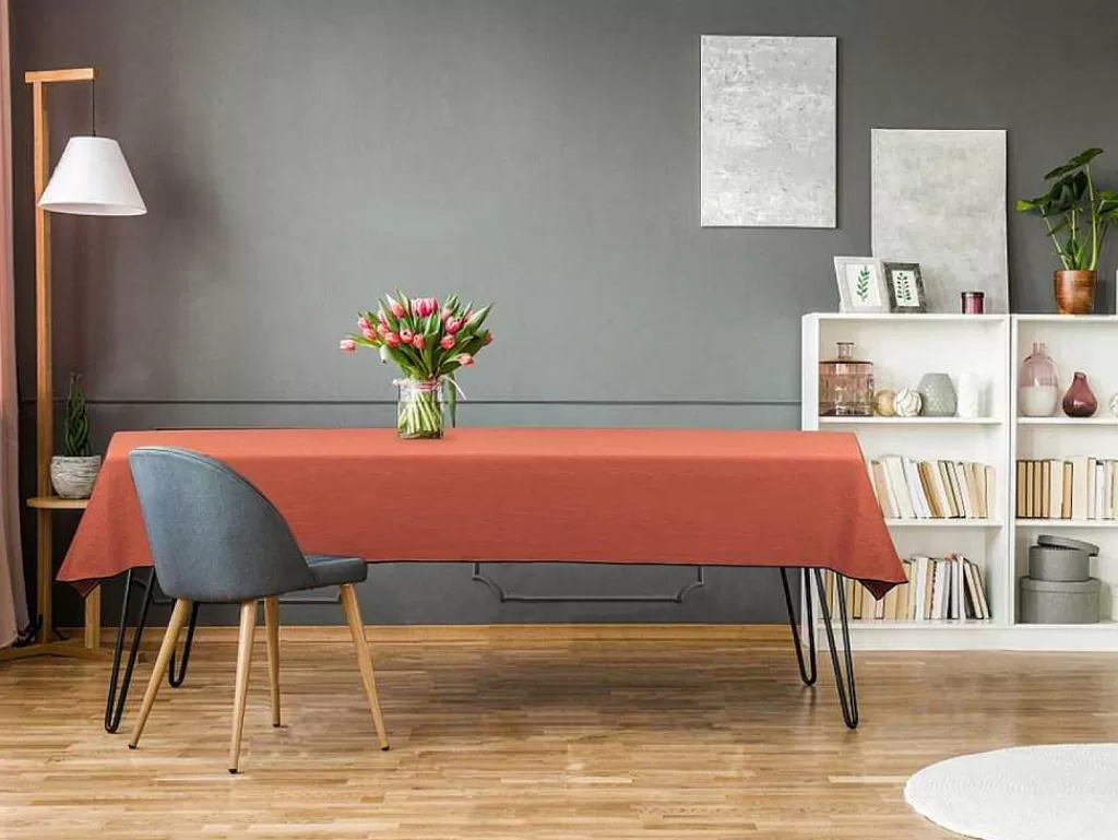 Têxteis De Mesa*OZAIA Conjunto Toalha + 4 Guardanapos De Mesa Em Linho E Algodao, Borda Preta, Terracota, 170 X 300 Cm - Borina
