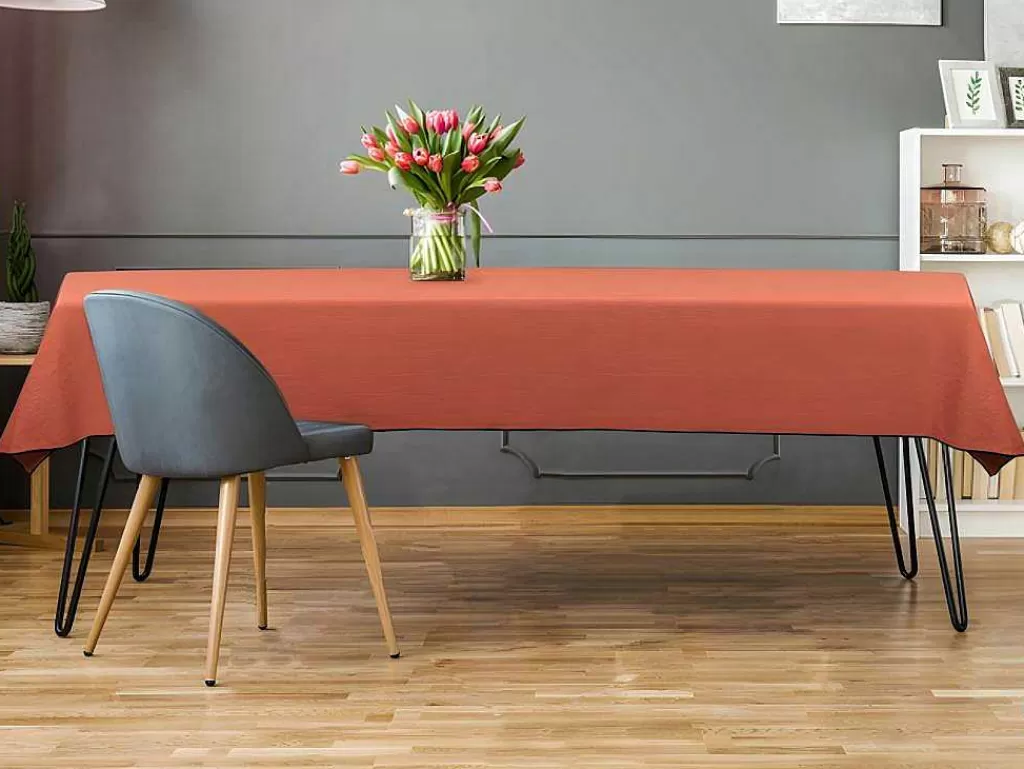 Têxteis De Mesa*OZAIA Conjunto Toalha + 4 Guardanapos De Mesa Em Linho E Algodao, Borda Preta, Terracota, 170 X 300 Cm - Borina