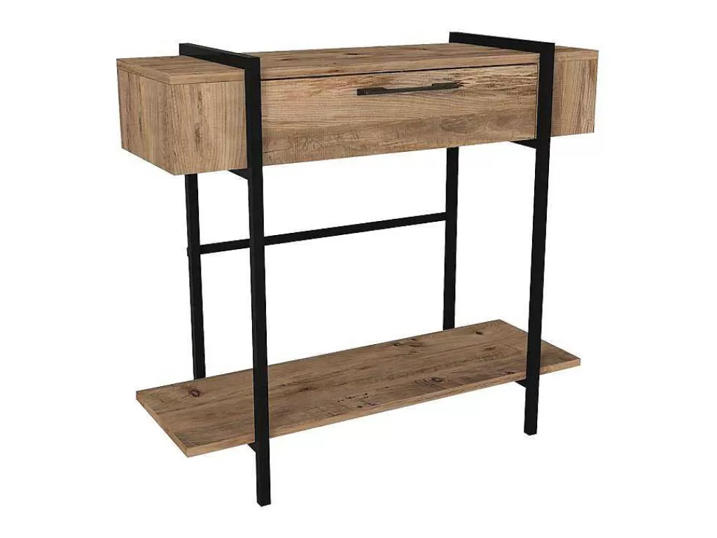 Consola*Vente-unique Consola Com 1 Porta E 1 Prateleira Natural Claro E Preto - Chenoa