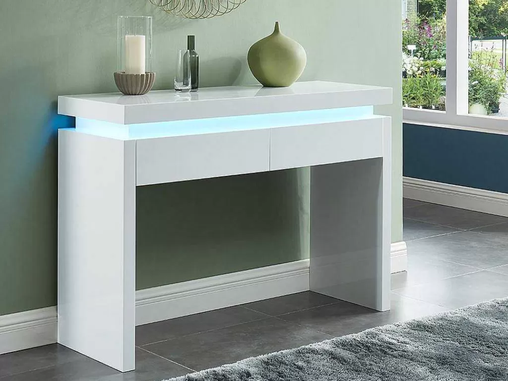 Consola*Vente-unique Consola Com 2 Gavetas - Leds - Mdf Lacado A Branco - Emerson