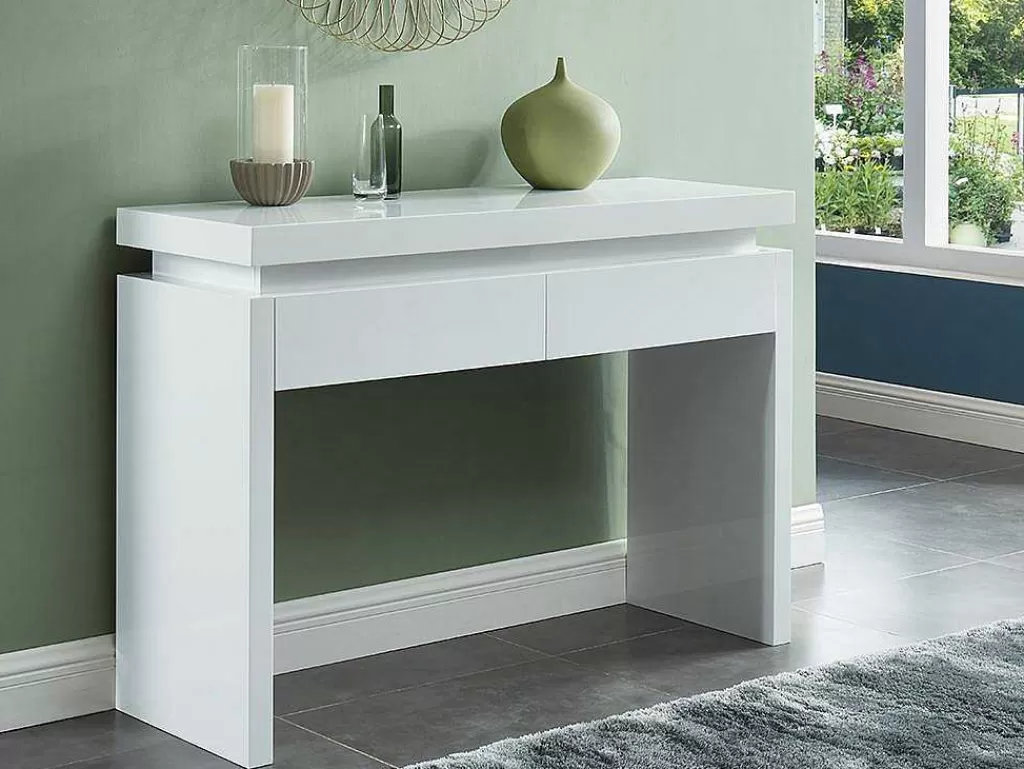 Consola*Vente-unique Consola Com 2 Gavetas - Leds - Mdf Lacado A Branco - Emerson