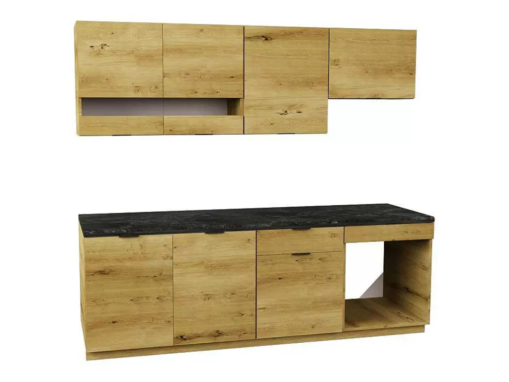 Móvel De Cozinha*Vente-unique Cozinha Completa 200 Cm, 6 Elementos De Arrumação, Natural E Antracite - Carmeo