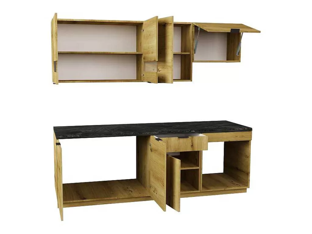 Móvel De Cozinha*Vente-unique Cozinha Completa 200 Cm, 6 Elementos De Arrumação, Natural E Antracite - Carmeo