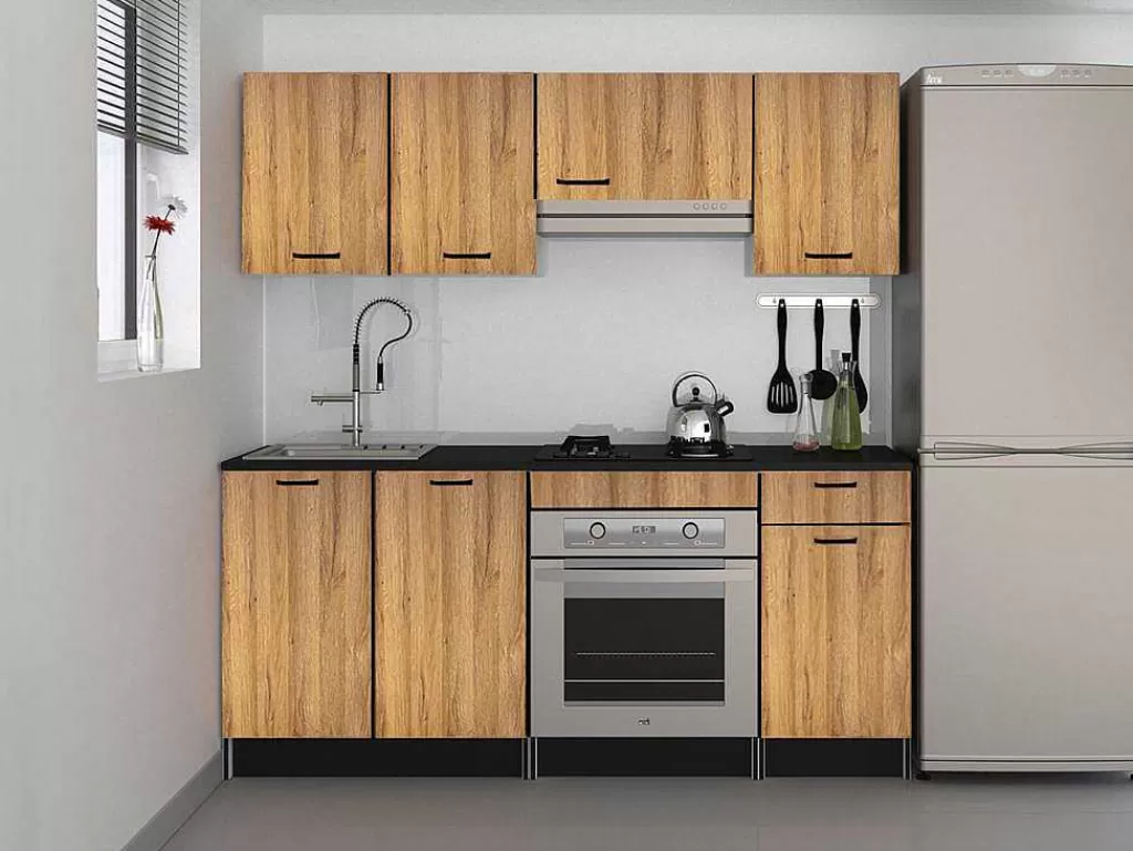 Móvel De Cozinha*Vente-unique Cozinha Completa Com Bancada De Trabalho 180 Cm Natural E Preto - Trattoria