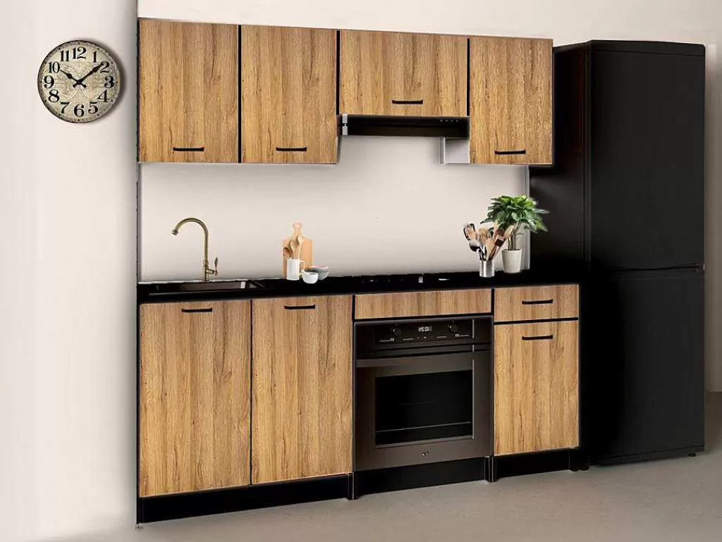 Móvel De Cozinha*Vente-unique Cozinha Completa Com Bancada De Trabalho 180 Cm Natural E Preto - Trattoria