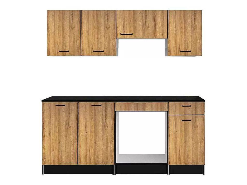 Móvel De Cozinha*Vente-unique Cozinha Completa Com Bancada De Trabalho 180 Cm Natural E Preto - Trattoria