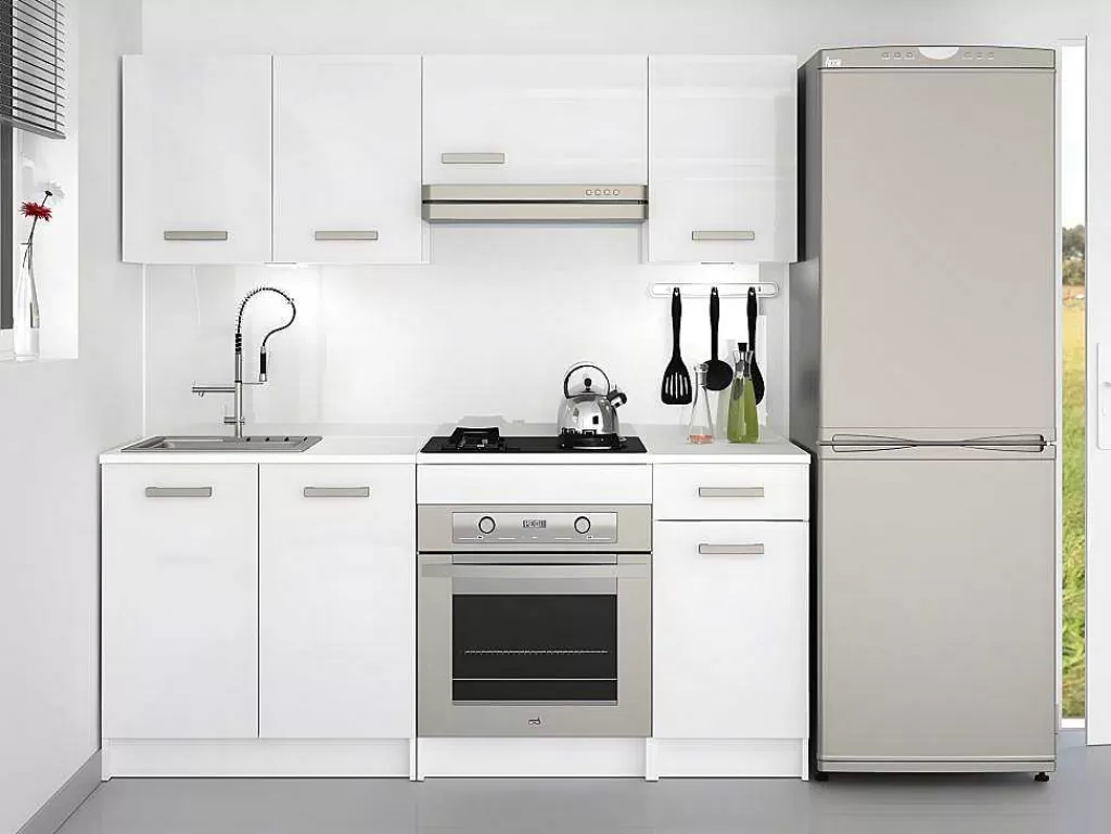 Móvel De Cozinha*Vente-unique Cozinha Completa De 180 Cm Com 6 Compartimentos De Arrumação Cor Branco - Trattoria
