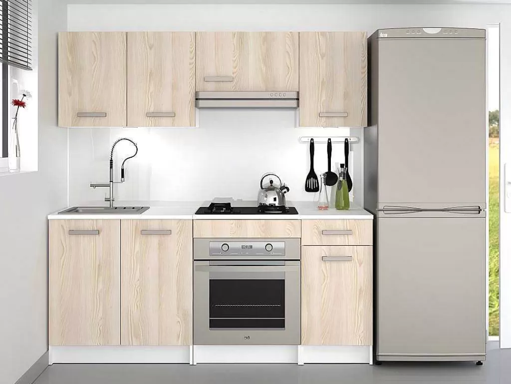 Móvel De Cozinha*Vente-unique Cozinha Completa De 180 Cm Com 6 Compartimentos De Arrumação Cor Carvalho E Branco - Trattoria
