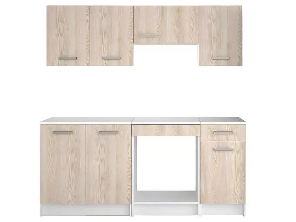 Móvel De Cozinha*Vente-unique Cozinha Completa De 180 Cm Com 6 Compartimentos De Arrumação Cor Carvalho E Branco - Trattoria