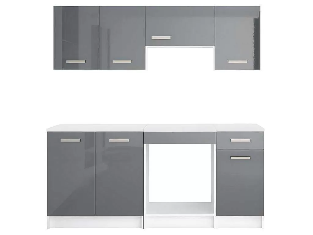 Promoções Sala*Vente-unique Cozinha Completa De 180 Cm Com 6 Compartimentos De Arrumação Cor Cinza E Branco - Trattoria