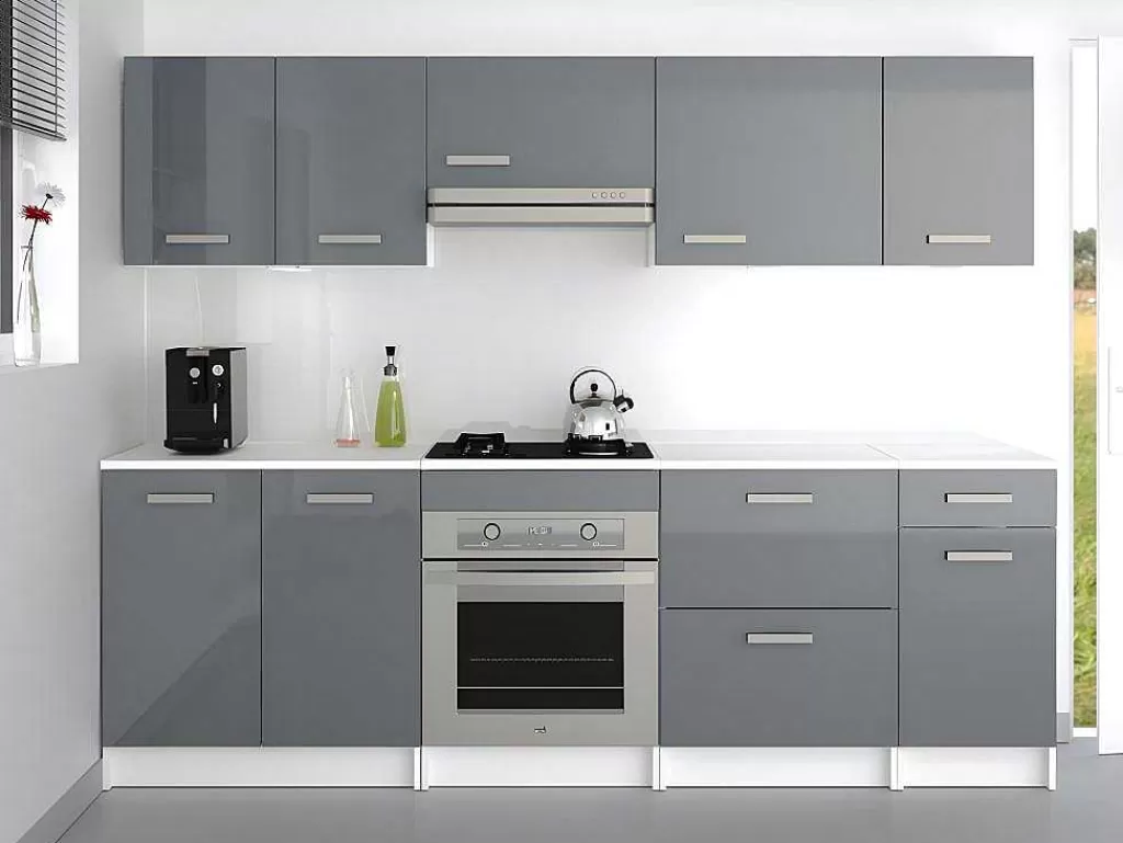 Promoções Sala*Vente-unique Cozinha Completa De 240 Cm Com 8 Compartimentos De Arrumação Cor Cinza E Branco - Trattoria