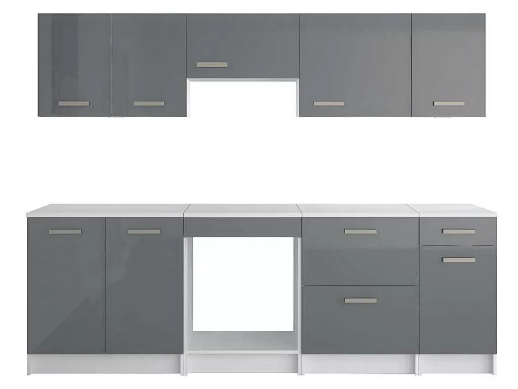Promoções Sala*Vente-unique Cozinha Completa De 240 Cm Com 8 Compartimentos De Arrumação Cor Cinza E Branco - Trattoria