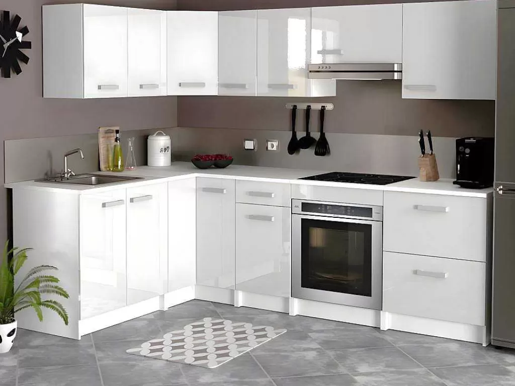 Móvel De Cozinha*Vente-unique Cozinha Completa De Canto 11 Elementos De Arrumação Branco - Trattoria