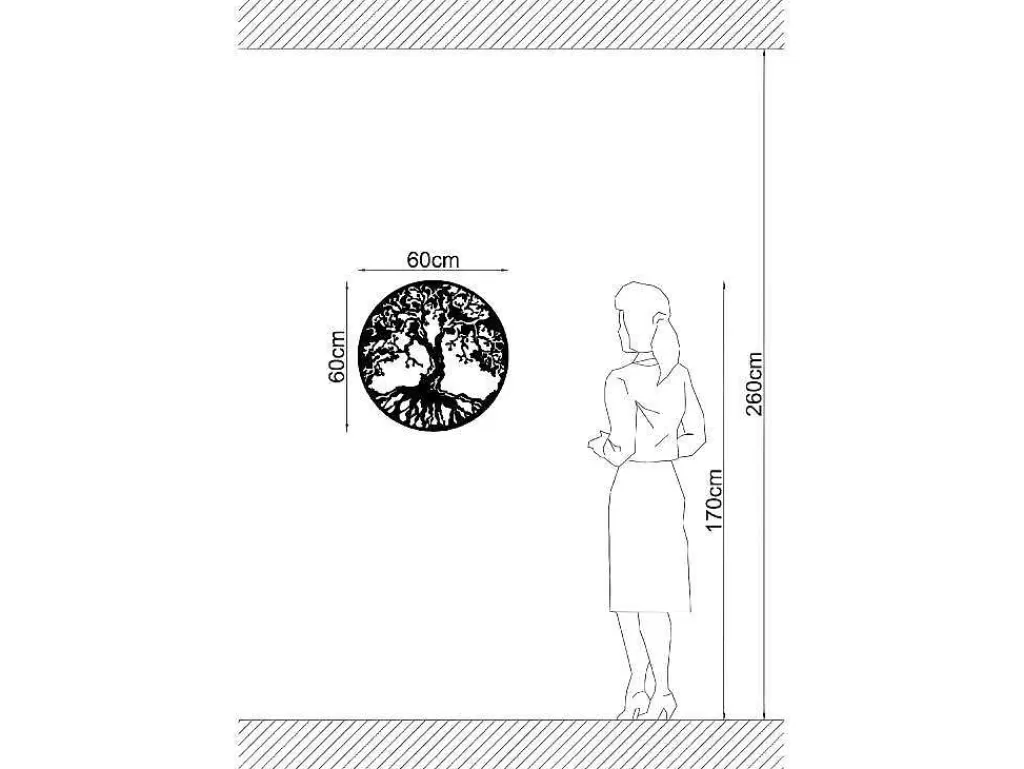 Placa De Parede Decorativa*EPIKASA Decoração Metalica Arvore 32, Preto, 60X1,5X60 Cm,