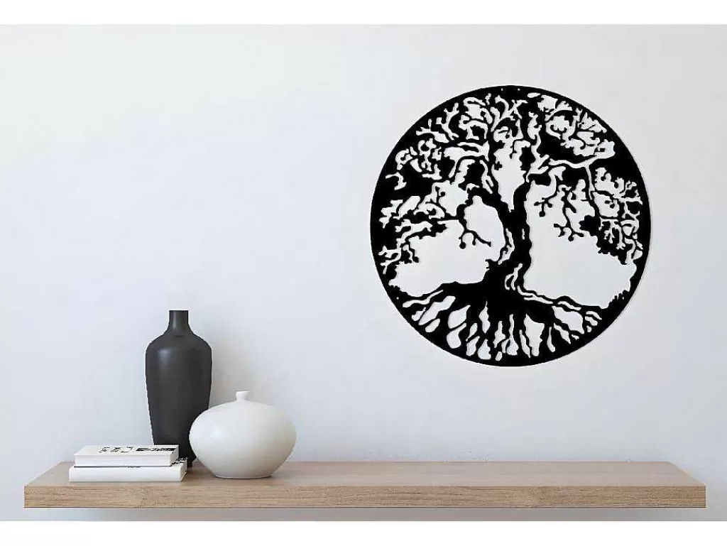 Placa De Parede Decorativa*EPIKASA Decoração Metalica Arvore 32, Preto, 60X1,5X60 Cm,