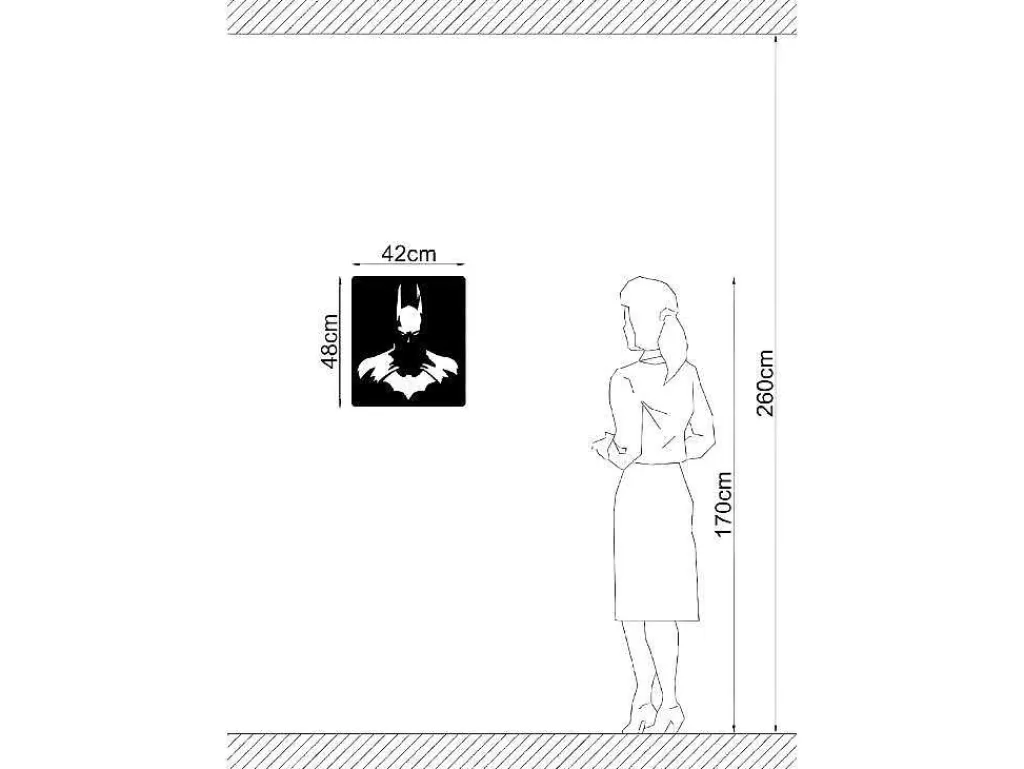 Placa De Parede Decorativa*EPIKASA Decoração Metalica Batman 2, Preto, 42X1,5X48 Cm,