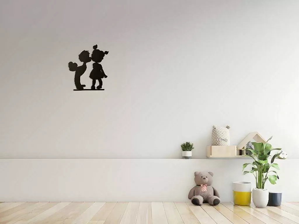 Placa De Parede Decorativa*EPIKASA Decoração Metalica Beijo 1, Preto, 45X1,5X51 Cm,