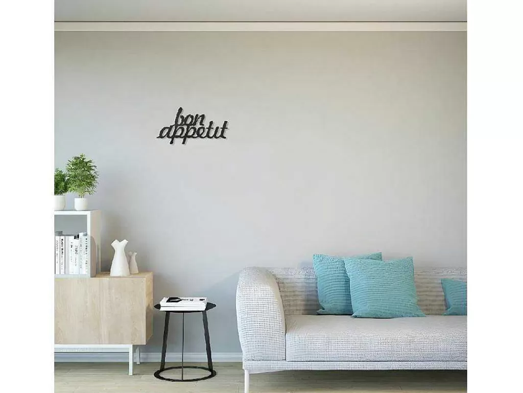 Placa De Parede Decorativa*EPIKASA Decoração Metalica Bon Appetit, Preto, 50X1,5X30 Cm,