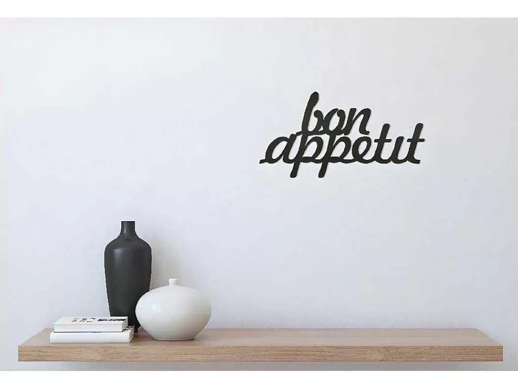 Placa De Parede Decorativa*EPIKASA Decoração Metalica Bon Appetit, Preto, 50X1,5X30 Cm,