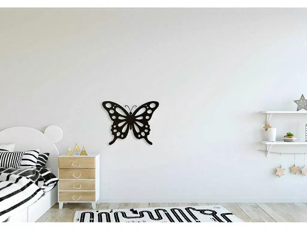 Placa De Parede Decorativa*EPIKASA Decoração Metalica Borboleta 7, Preto, 48X1,5X37 Cm,