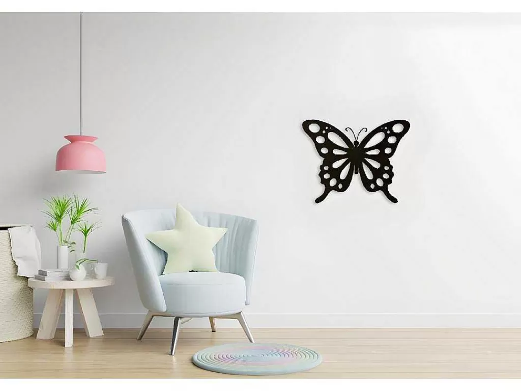 Placa De Parede Decorativa*EPIKASA Decoração Metalica Borboleta 7, Preto, 48X1,5X37 Cm,