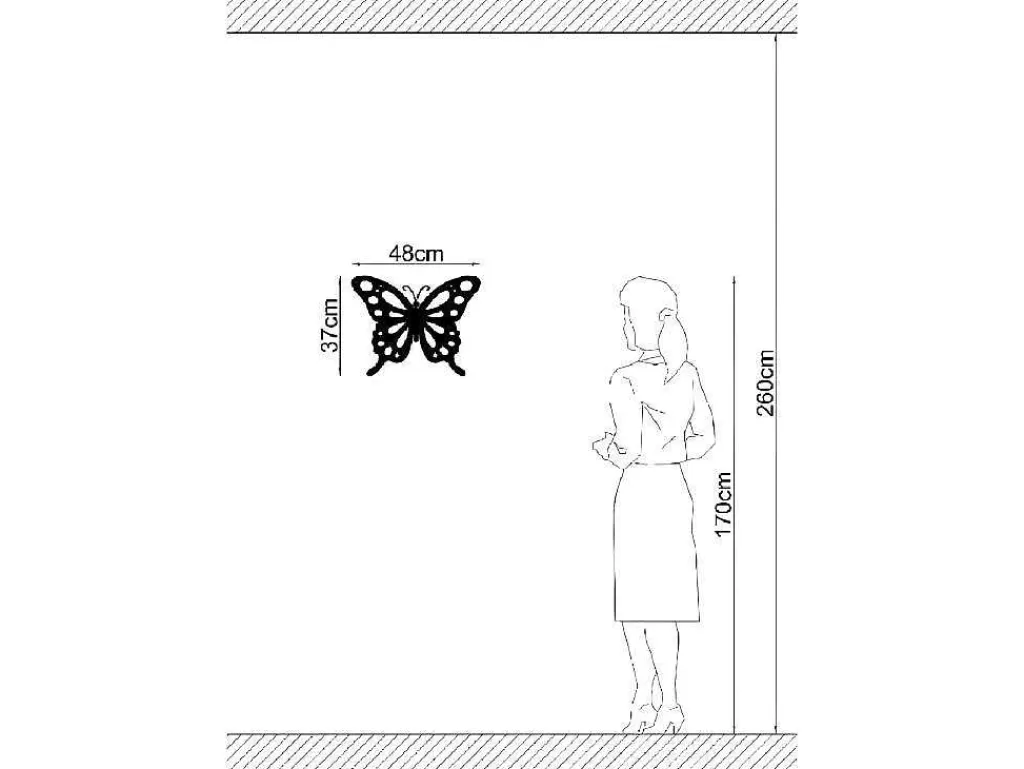 Placa De Parede Decorativa*EPIKASA Decoração Metalica Borboleta 7, Preto, 48X1,5X37 Cm,