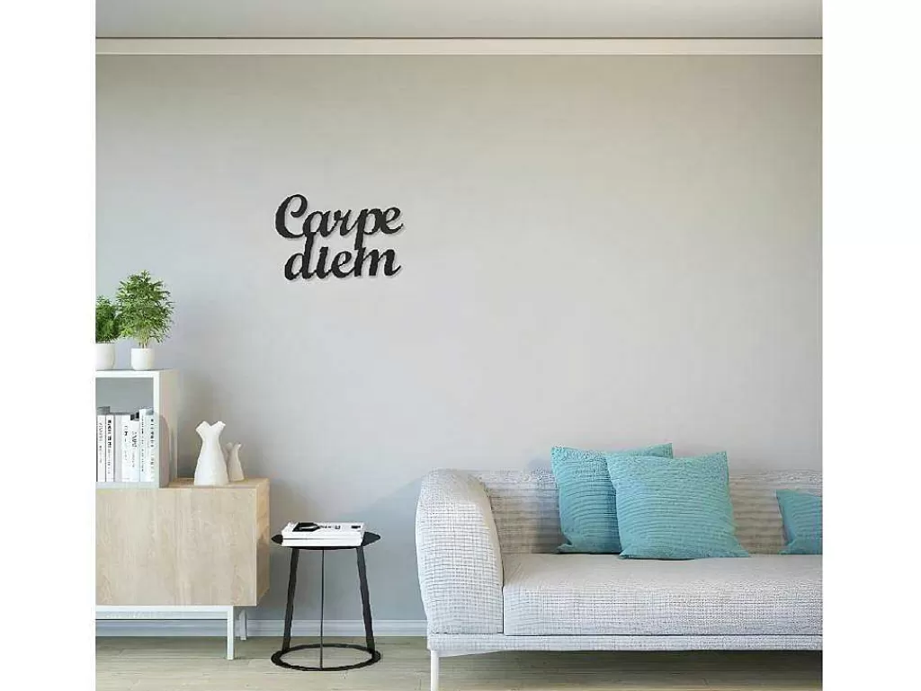Placa De Parede Decorativa*EPIKASA Decoração Metalica Carpediem, Preto, 50X1,5X38 Cm,