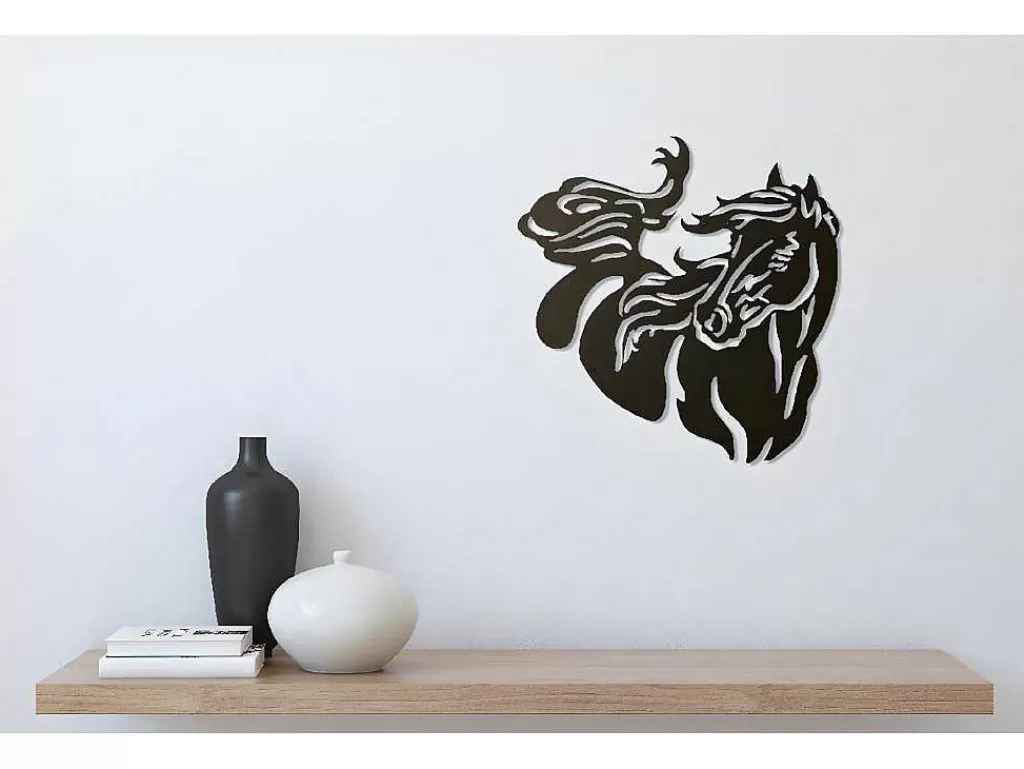 Placa De Parede Decorativa*EPIKASA Decoração Metalica Cavalo 2, Preto, 50X1,5X50 Cm,