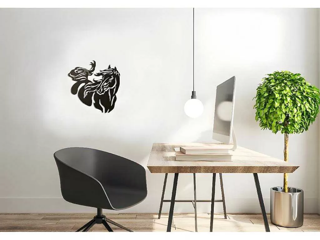 Placa De Parede Decorativa*EPIKASA Decoração Metalica Cavalo 2, Preto, 50X1,5X50 Cm,