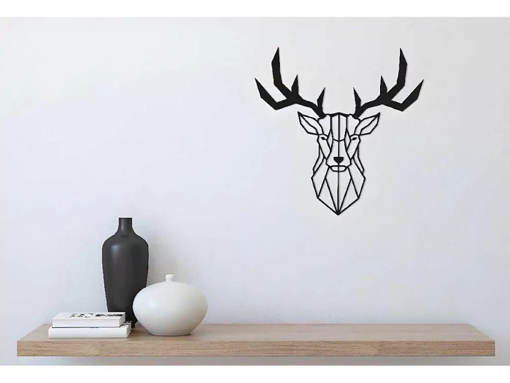 Placa De Parede Decorativa*EPIKASA Decoração Metalica Cervo 3, Preto, 51X1,5X51 Cm,