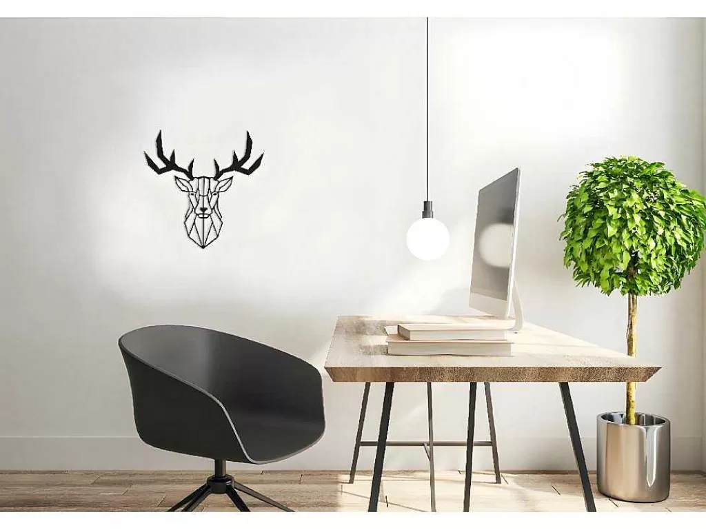 Placa De Parede Decorativa*EPIKASA Decoração Metalica Cervo 3, Preto, 51X1,5X51 Cm,