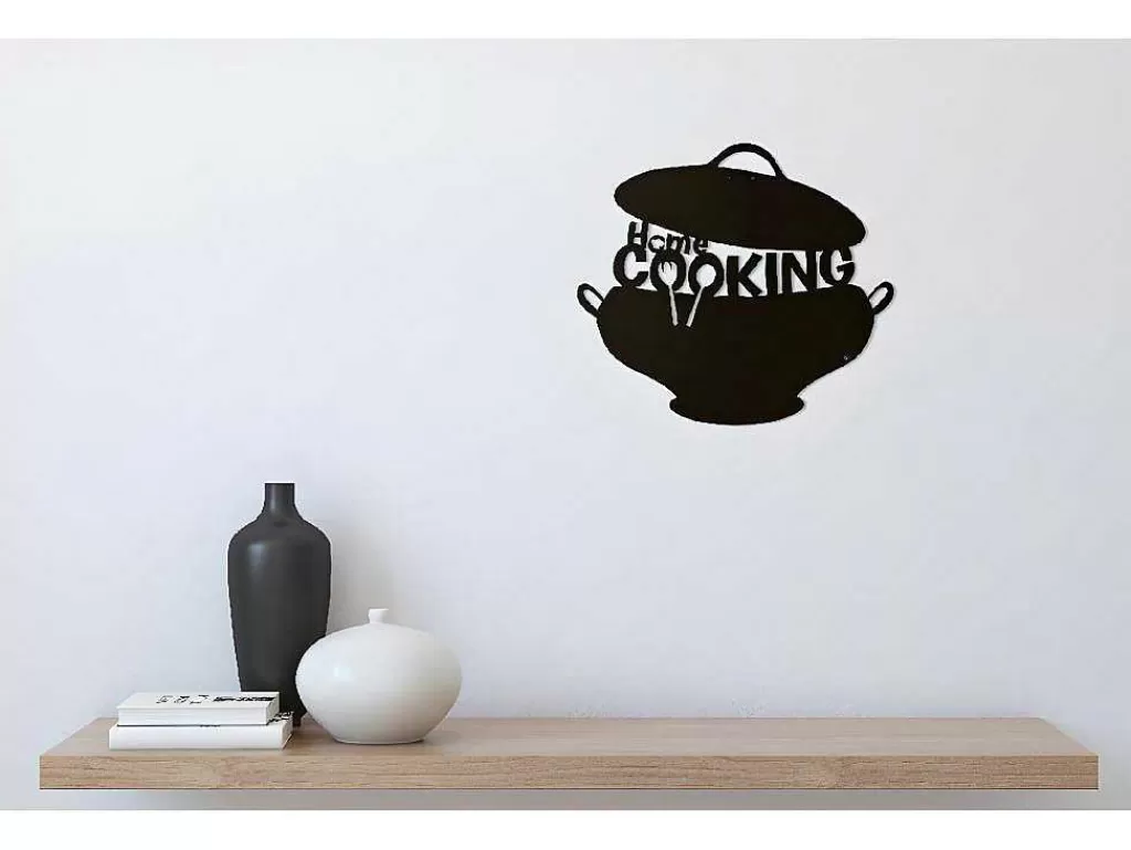 Placa De Parede Decorativa*EPIKASA Decoração Metalica Cooking, Preto, 45X1,5X40 Cm,