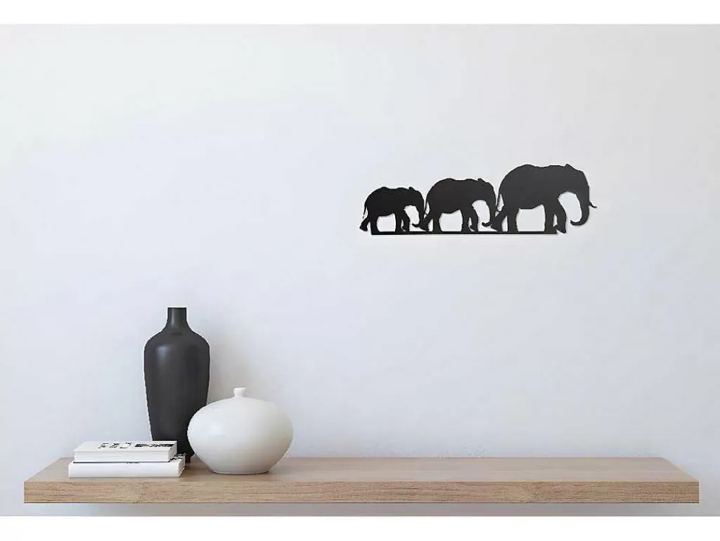 Placa De Parede Decorativa*EPIKASA Decoração Metalica Elefante 4, Preto, 50X1,5X15 Cm,