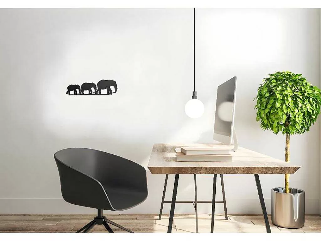Placa De Parede Decorativa*EPIKASA Decoração Metalica Elefante 4, Preto, 50X1,5X15 Cm,