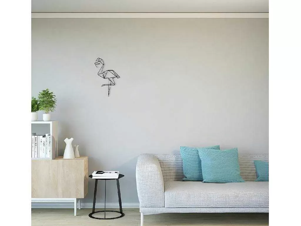Placa De Parede Decorativa*EPIKASA Decoração Metalica Flamingo, Preto, 31X1,5X50 Cm,