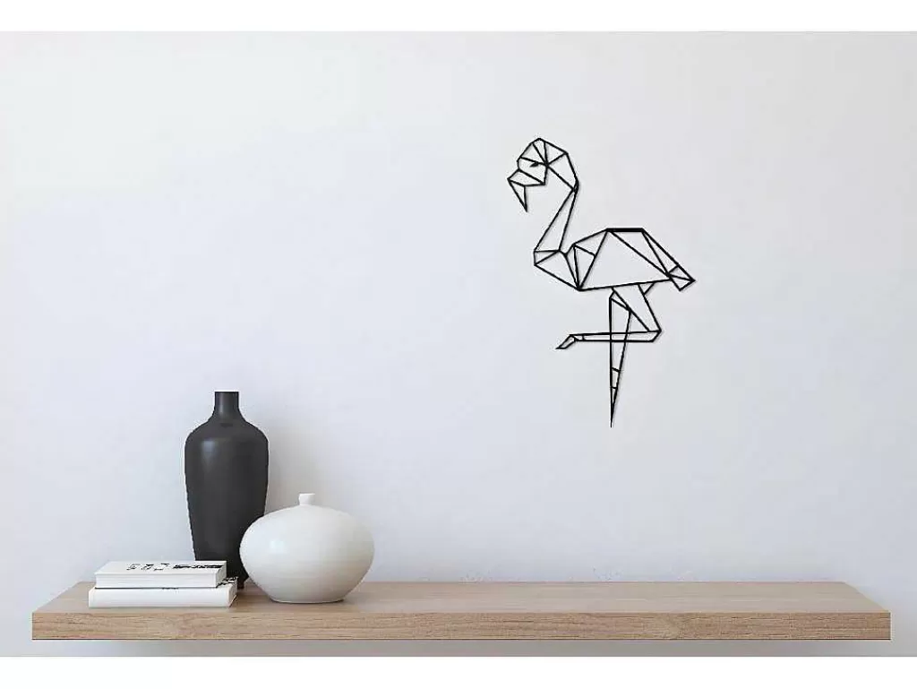Placa De Parede Decorativa*EPIKASA Decoração Metalica Flamingo, Preto, 31X1,5X50 Cm,