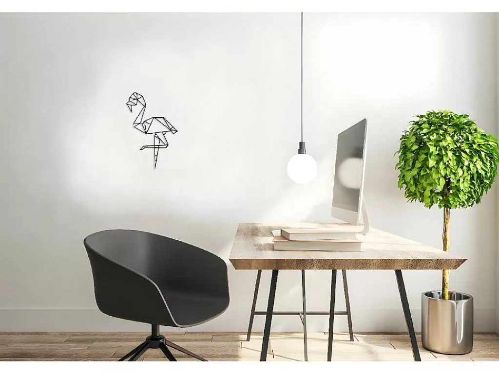Placa De Parede Decorativa*EPIKASA Decoração Metalica Flamingo, Preto, 31X1,5X50 Cm,