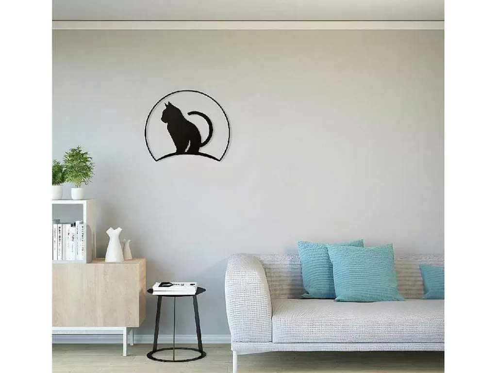 Placa De Parede Decorativa*EPIKASA Decoração Metalica Gatos 4, Preto, 60X1,5X48 Cm,